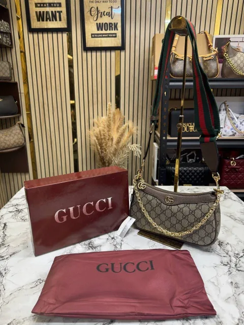 Guchi Ophidia Premium Sling Bag With Og Wine Box And Dust Bag (735132) Grey Flower