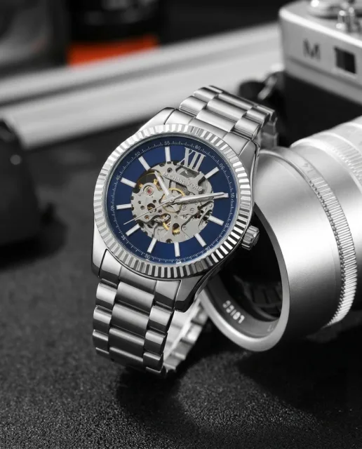 Michael_l Kors Lexington Automatic Skeleton Silver-Blue