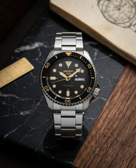 Seiko 5 Sports SRPK31K1 Silver Black Gold Dial