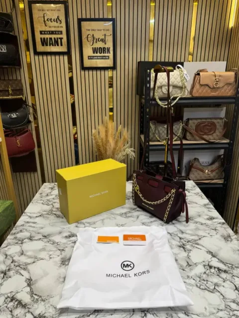 Micheal Kors Mina Signature Crossbody Tote With Box And Dust Bag (M06-Wine)