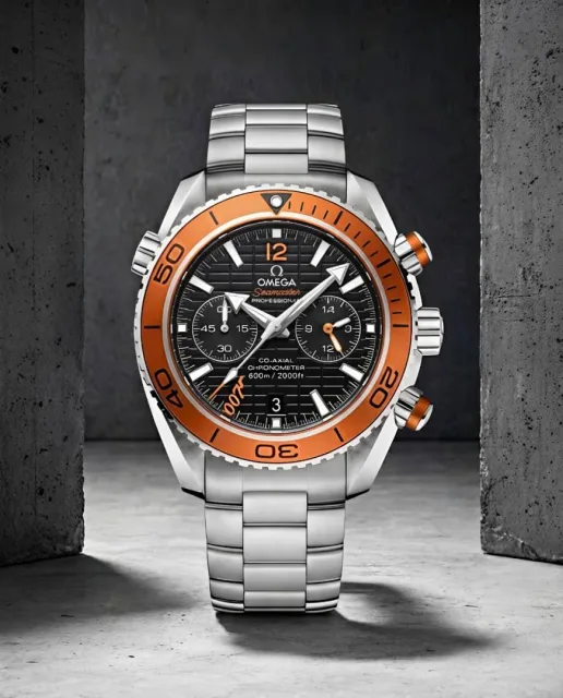 OMEGG_A Seamaster Planet Ocean 600M Co-Axial Chronograph 007 silver Black orange.