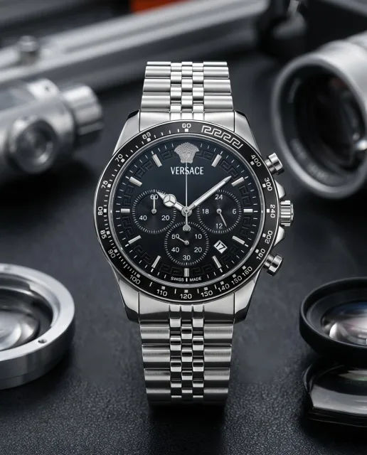 Versace Greca Chronograph Silver-Black