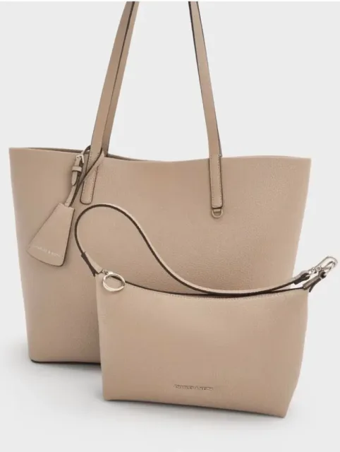Charls & keith beryl textured large shoppers tote bag with pouch 6923