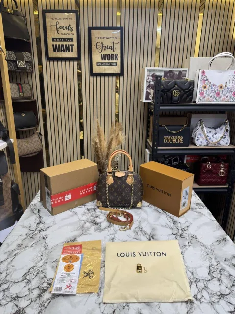 LOUI VUITTON ALMA TRUNK BB MONOGRAM PREMIUM BAG WITH OG DOUBLE BOX AND DUST BAG (COFFEE - BROWN)