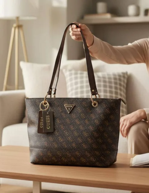 guess Noelle Brand Logo Printed Medium Structured Tote Bag 6916