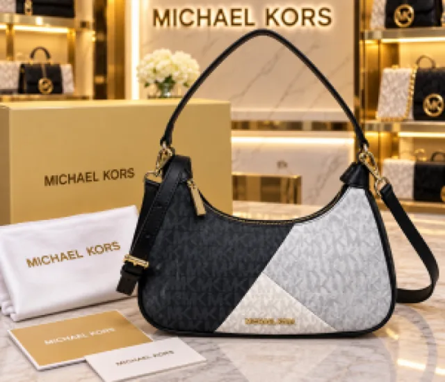 Michaell Kors Cora Mini Zip Pouchette Dual Color Signature OG Box Dust Cover & Carry Bag 6833