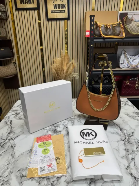 Michael Kor Mk Signature Chain Shoulder Bag With Leather Trim (Coffee Brown)(62306)