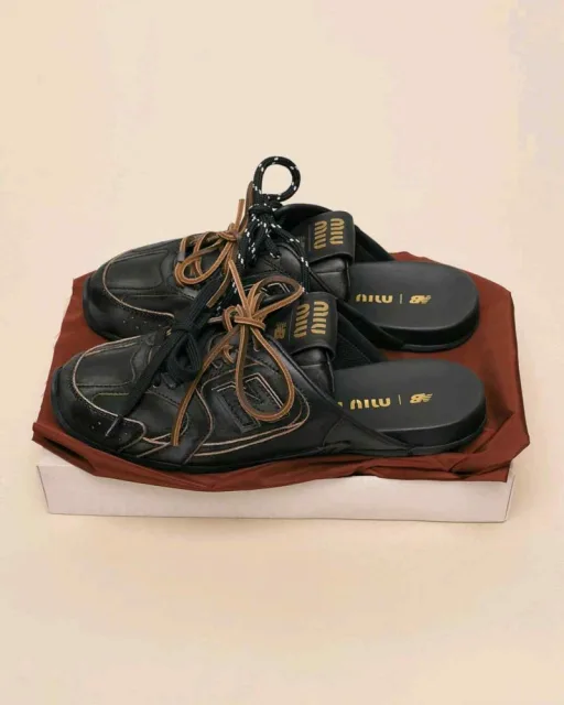 New Balence x Miu Miu 530 SL Deco Calf Leather Mule Black