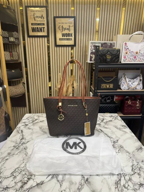 Michael Kor Jet Set Travel Large Logo Tote Bag With Dust Bag Coffee Brown