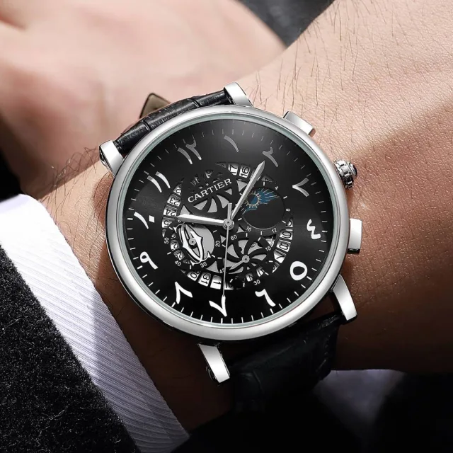 Cartiar Baloon Leather chronograph Black Silver Black Dial