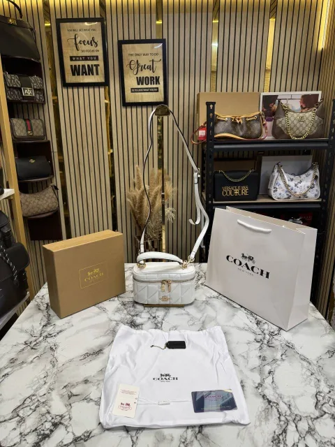 Coatch White Mini Crossbody Bag With Og Box And Dust bag including Carry Bag (26011)