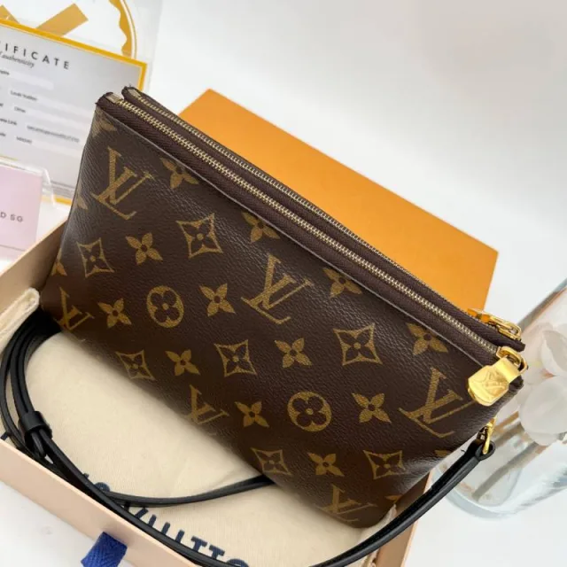 Loius Vutton Double zip Pochette Monogram Canvas Bag with box premium quality