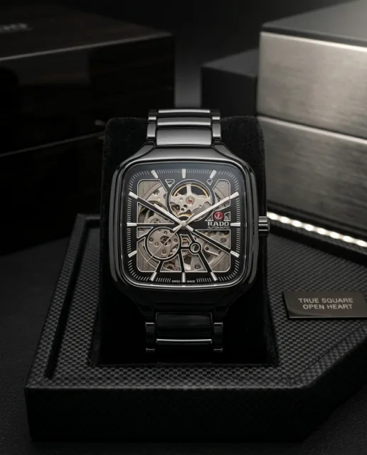 Raado True Square Automatic Open Heart Black