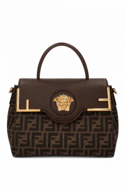 Fendy Women Fendace La Medusa Medium Handbag-Brown with box 6628