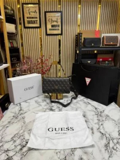 Guess Noelle Crossbody Flap Bag With Box And Dust Bag Including Carry Bag (Brown)