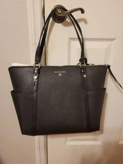 Michael Kor mk Sullivan Side Cut Tote Bag With Dust Bag (Black)