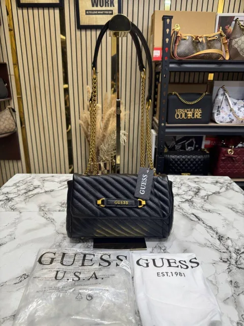 Guess Giully Quilted Shoulder Bag With Dust Bag Black