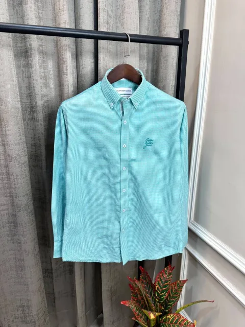 Calvin Kline Green Signature Brand Embroidery Logo Premium Mini Checks Shirt(1490)