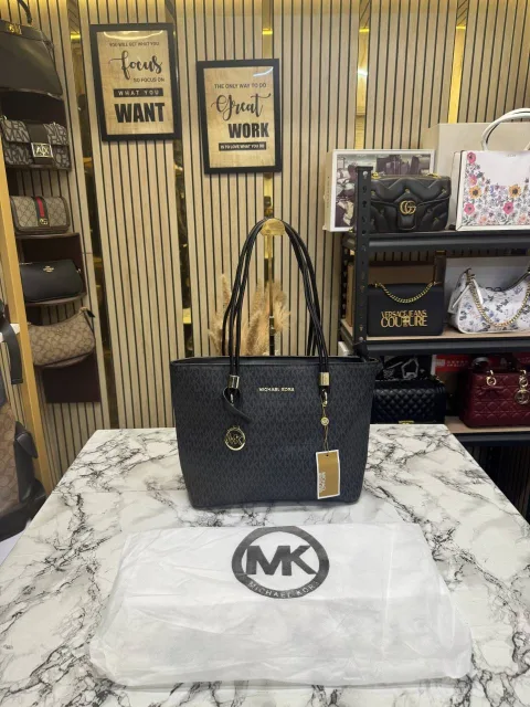 Michael Kor Jet Set Travel Large Logo Tote Bag With Dust Bag Black