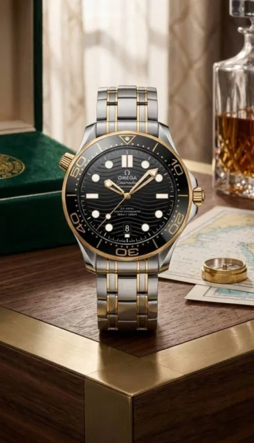 Seamaster Omegg_aDiver 300M Automatic 2Ton Gold Black