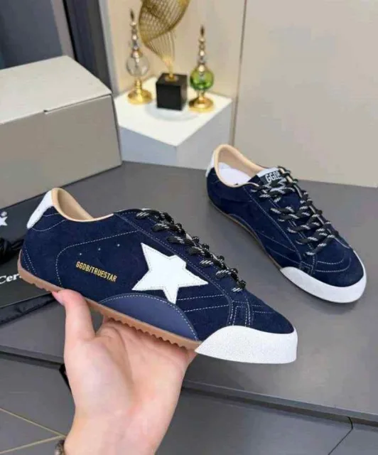 Golden Goose True-Star trainers dark blue suede with white nappa leather star heels tab 203
