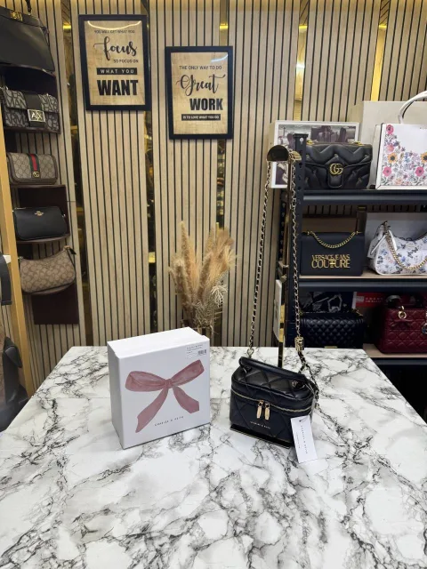 Charls & Keith Alva Quilted Top Handle Bag With OG Box Black