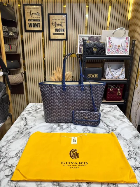 GOYARRD Saint Louiis PM Bag in Blue Chevron Canvas Tote Bag with Matching Pouch & Dust Bag