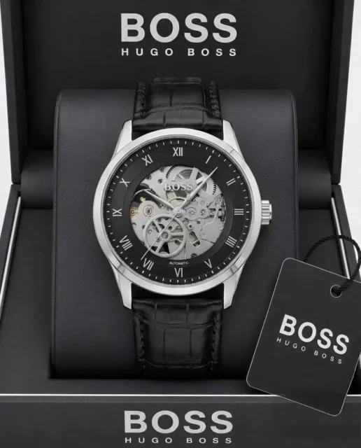 BOSS Principle Skeleton Mens Automatic black and silver