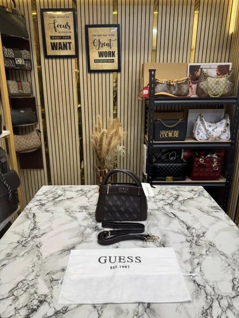 GUESS Coffee Signature Mini Satchel Bag With Dust Bag