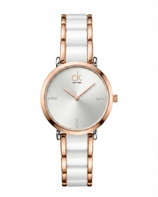 Calvin Kleii_n minimalist Rose Gold Two Tone white Dail