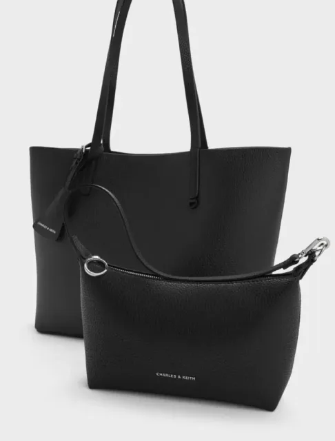 Charls & keith beryl textured large shoppers tote bag with pouch 6924