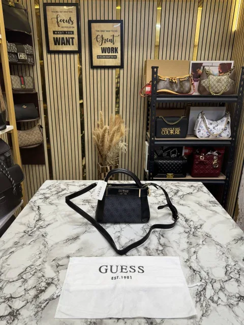 GUESS Black Signature Mini Satchel Bag With Dust Bag