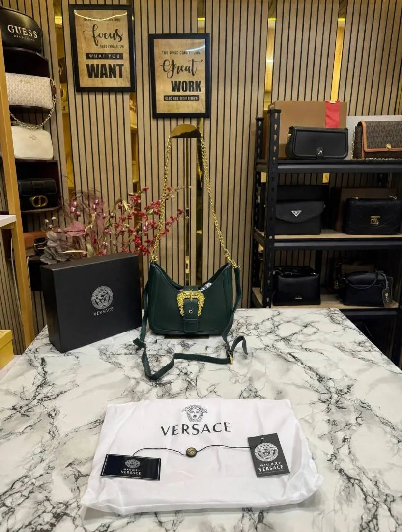 Versace Jeans Couture Logo Plaque Shoulder Bag (Green) SALE