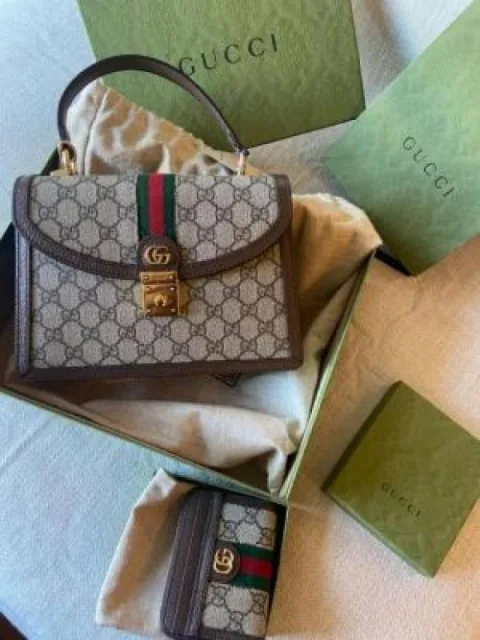 Guuci _Ophidia GG Supreme Top Handle Bag featuring the signature green and red web stripe and gold toned hardware Bag with Box & Dust Cover premium quality