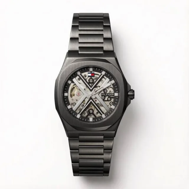 Tommmy Hilfige_r Skeleton Automatic Black-Silver