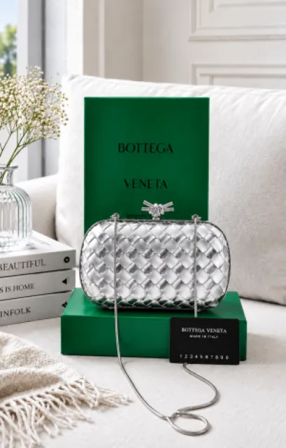 Bottega Veneta Gold & White Knot Clutch Premium Quality Full Brand Packaging 6798