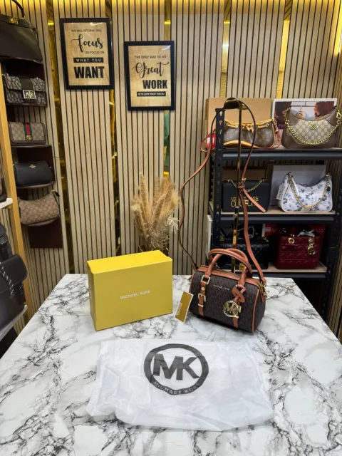 Micheal Kors Bedford Legacy Extra-Small Logo Duffle Crossbody Bag in Brown Logo-print Canvas With Acorn Leather (1712)