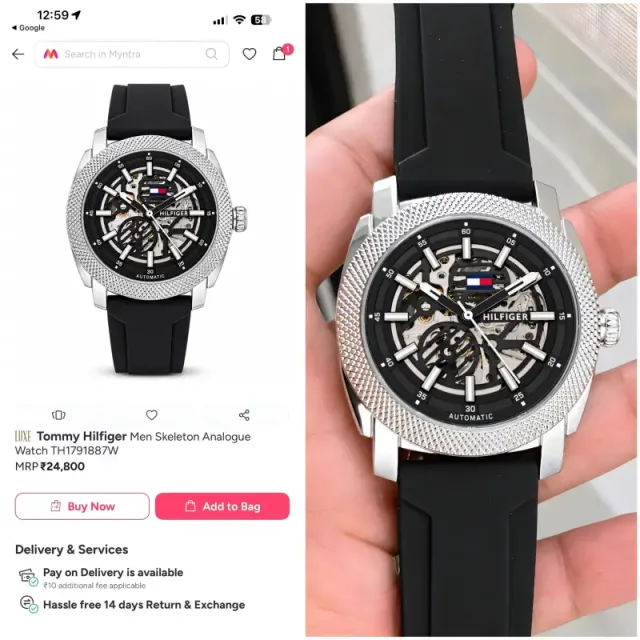 Tummy Hilfigee_r Skeleton Automatic Watch
