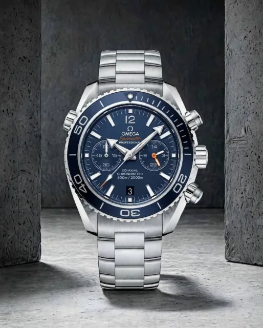 OMEGG_A Seamaster Planet Ocean 600M Co-Axial Chronograph plan silver Blue .