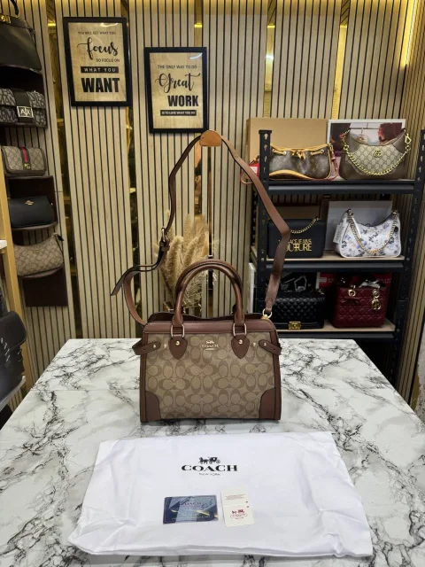 Coatch Signature Carryall Satchel Bag with OG Dust Bag (C01) (Apricot)