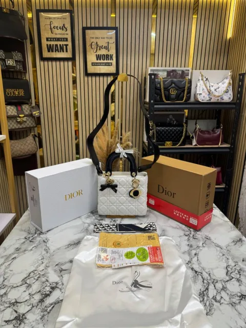 Dio Lady Cannage Bag with Scarf Including Double Og Box & Dust Bag (White)