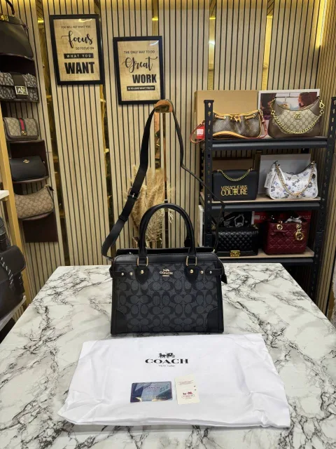 Coatch Signature Carryall Satchel Bag with OG Dust Bag (C01) (Black)