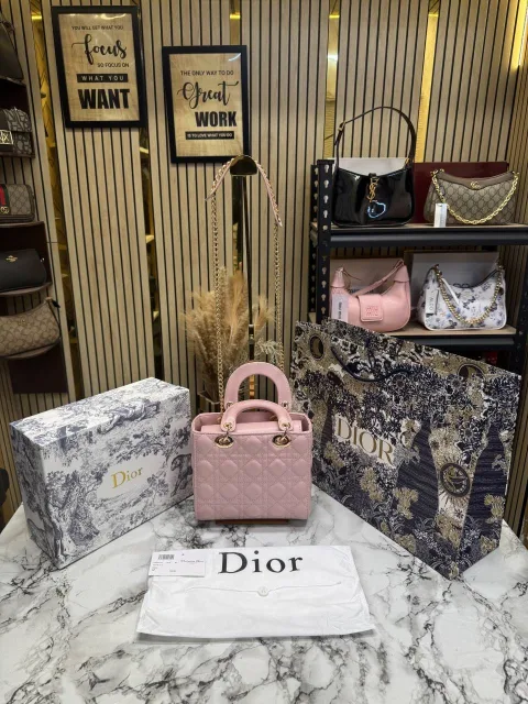 CHRISTIAN DIYOR LADY CANNAGE WITH OG BOX AND DUST BAG INCLUDING CARRY BAG 2111 PINK