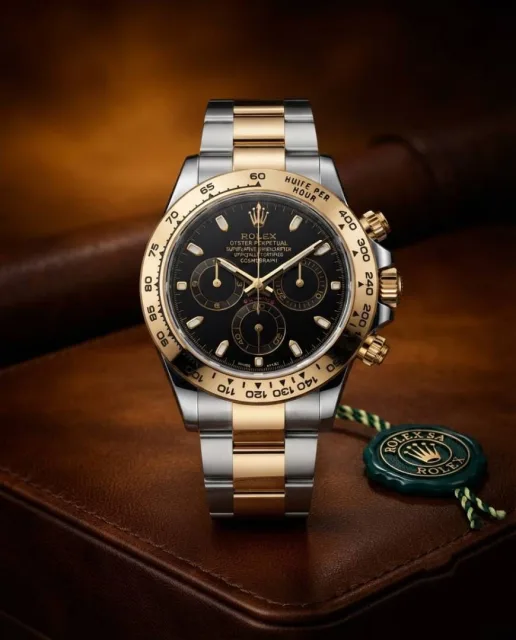 Rollex Daytona Oyster Perpetual Two Tone Gold Black Dial