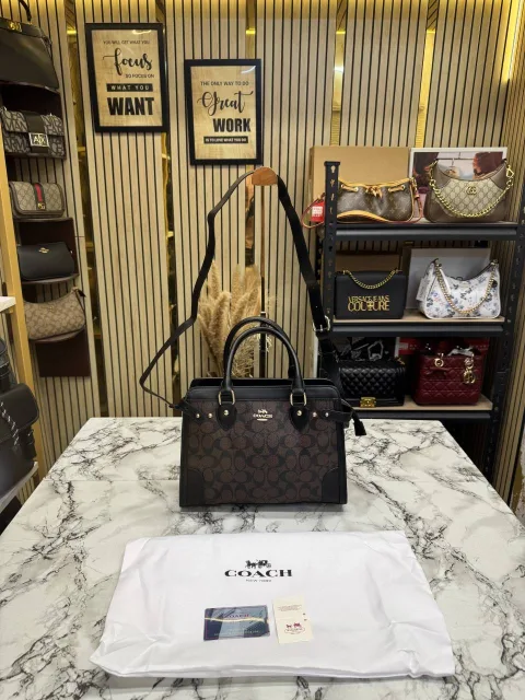Coatch Signature Carryall Satchel Bag with OG Dust Bag (C01) (Coffee)