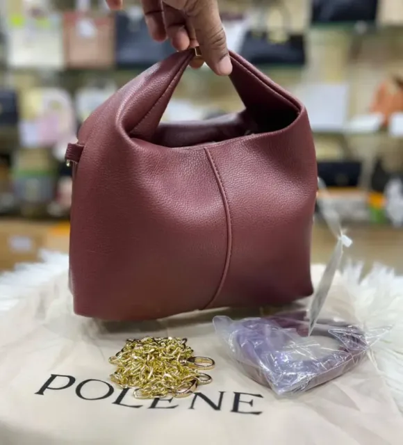 Polenne Beri Textured Leather Shoulder Bag With Box And Dust Bag (Dark Brown) (P06594)