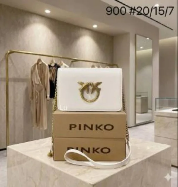 Pinko_ Love Click Simply shoulder bag featuring the signature gold-tone metal Love Birds Diamond Cut buckle With Box premium quality