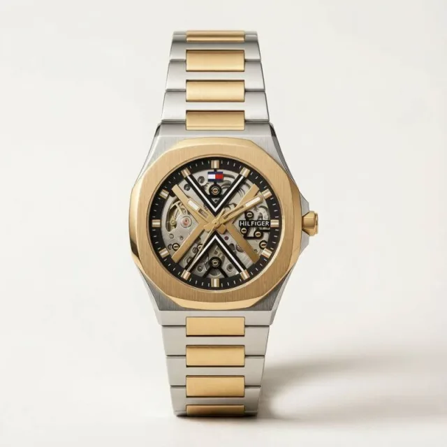 Tommmy Hilfige_r Skeleton Automatic 2Ton-Gold-Black