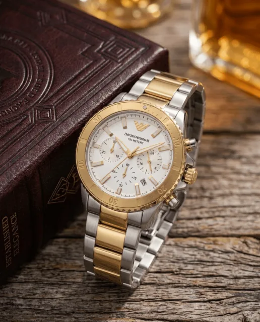 Emphorio Arrwa%! 100Meter Chronograph 2Ton-Gold-White