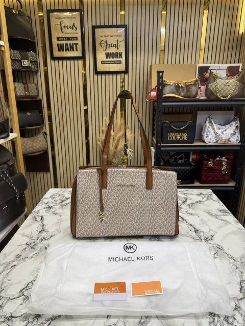 Micheal Kors Signature Logo Shoulder Bag With Dust Bag (Biege Brown) M03